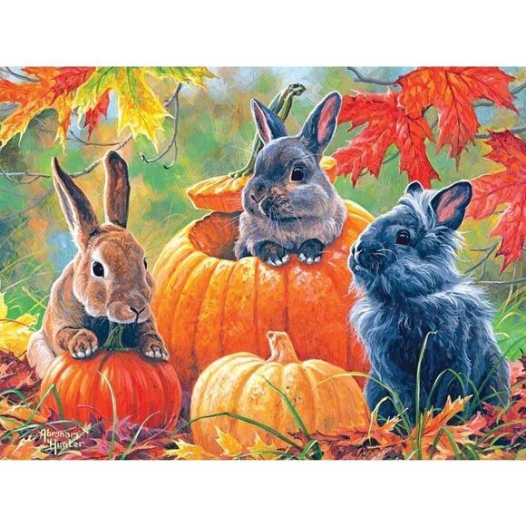 Rose Art Master Artist Abraham Hunter Pumpkin Patch Bunnies 500 pc Jigsaw Puzzle - Picture 2 of 10